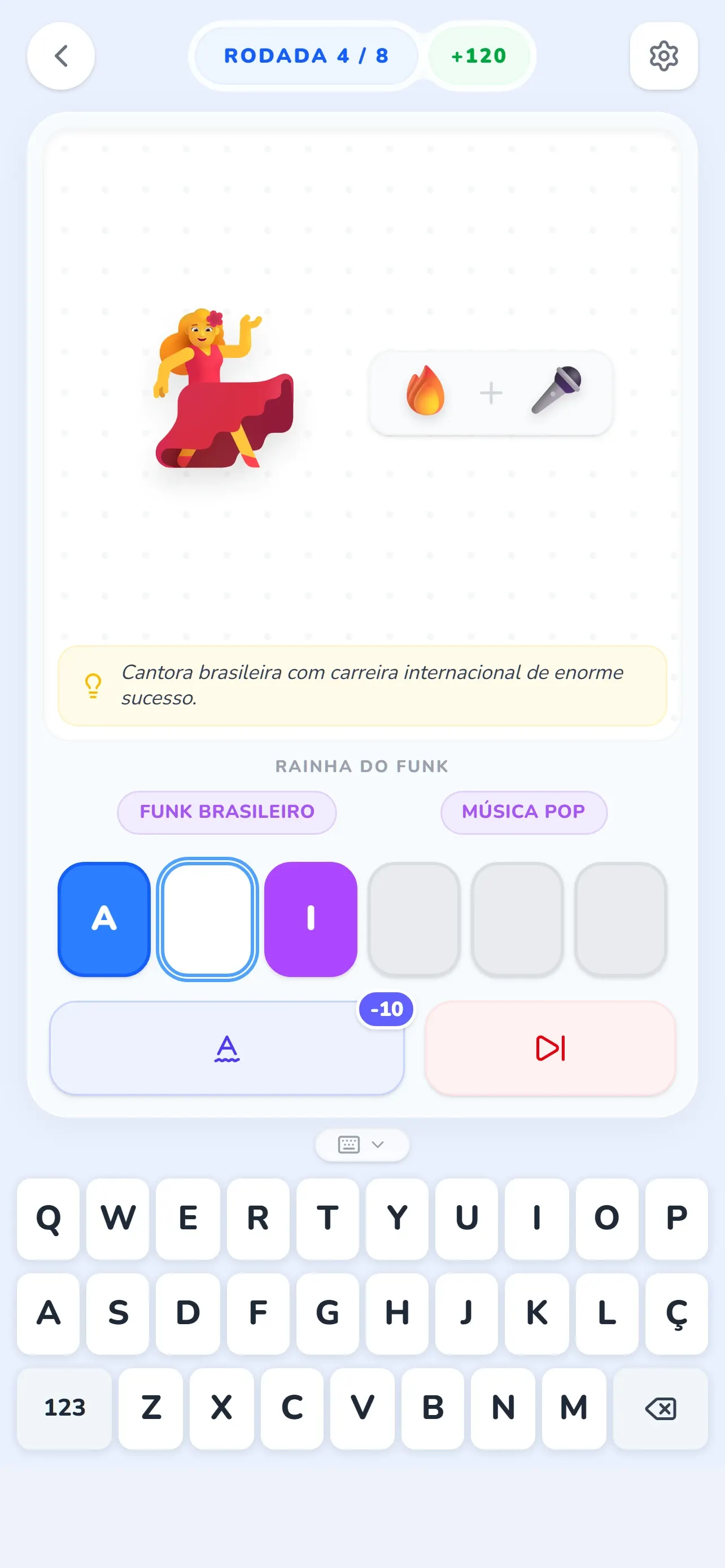 Enigma do Glifio com a dica de texto aberta e uma letra revelada