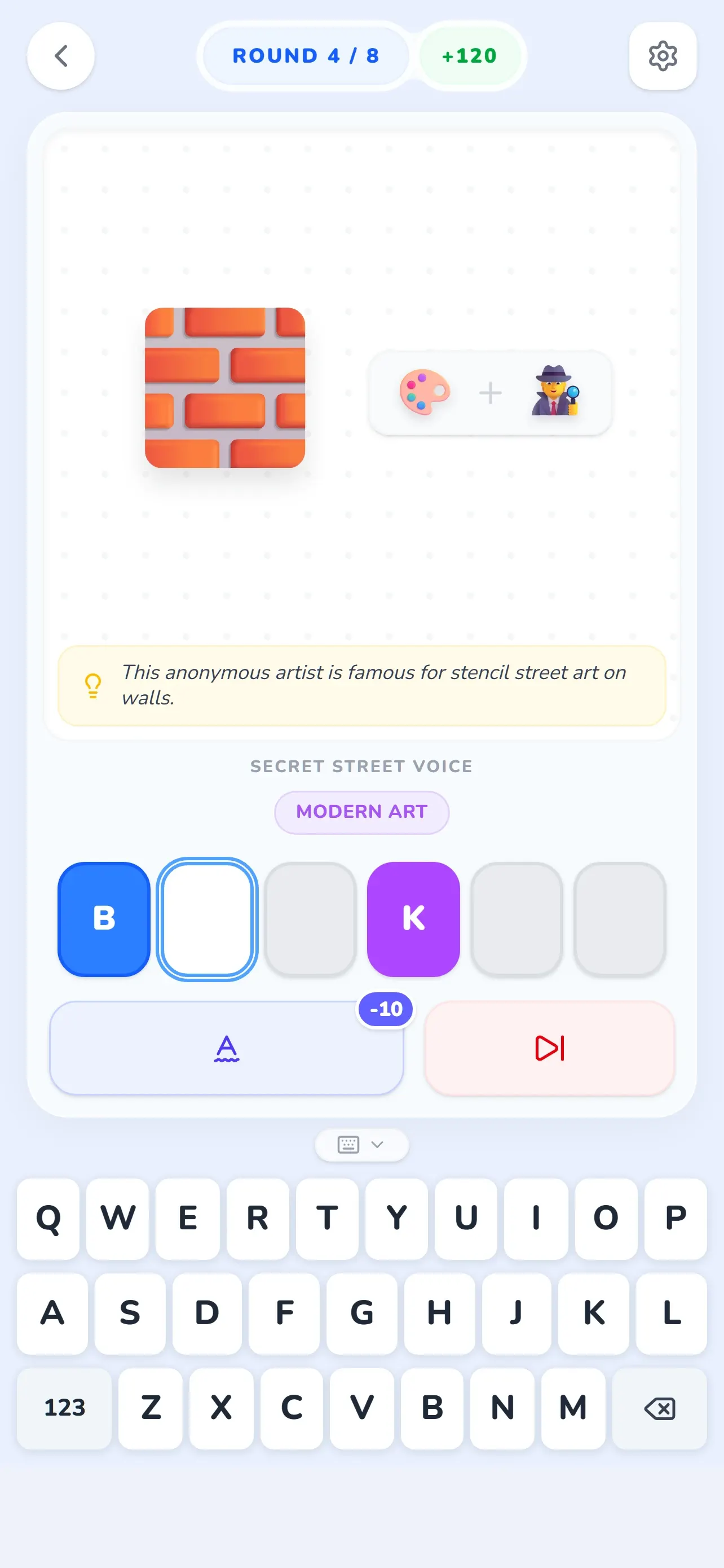 Glifio puzzle with the text hint open and one letter revealed